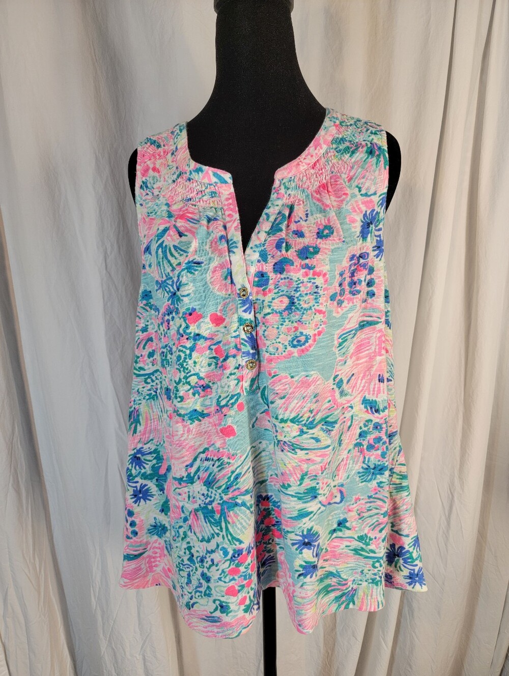 Lilly Pulitzer Pink, Teal and Blue Floral Tank Top